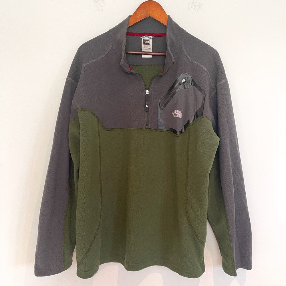 The North Face Men Green/Gray 1/4 Zip Up Long Sleeves Pullover Shirt Size XL